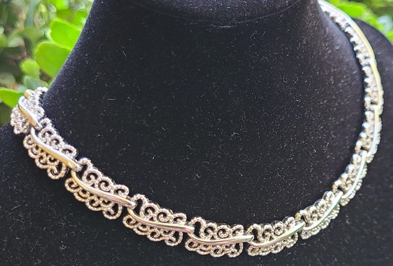 Monet Vintage Silver tone Scroll Choker - image 3