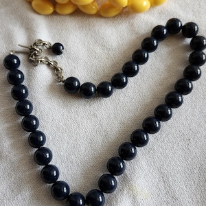 Vintage Navy Beads Chunky Choker Necklace Retro