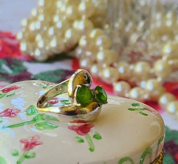 Pretty Double Gemstone Ring Green Emerald Silver … - image 6