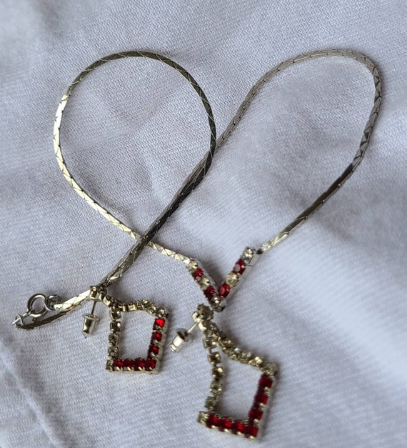 Red Rhinestone Necklace and Earring Set - image 3