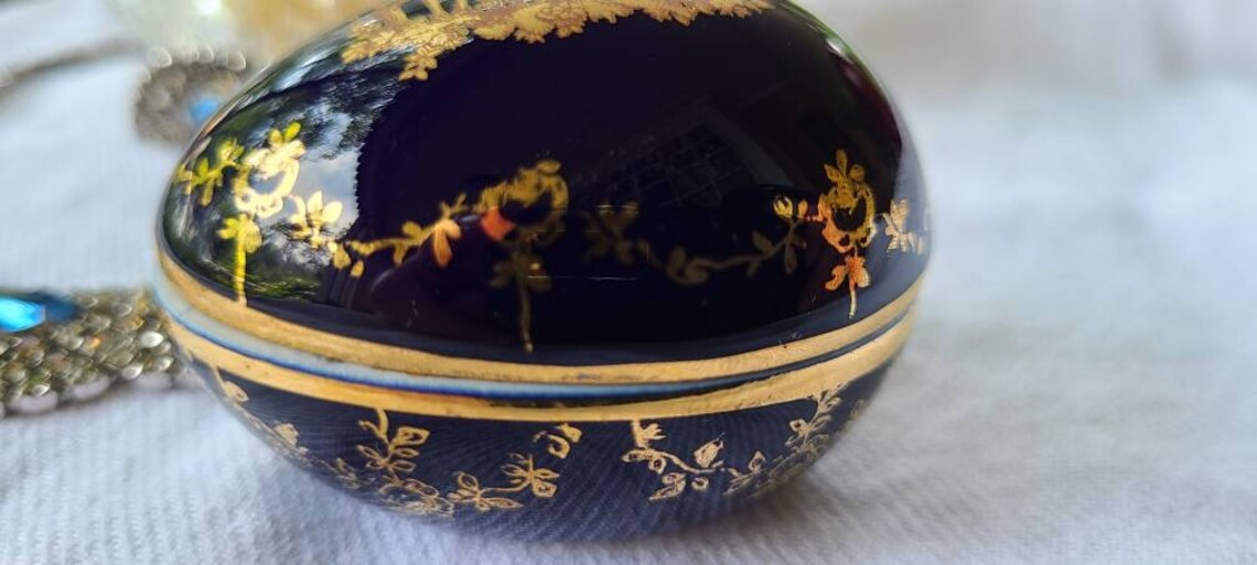 Beautiful Limoges Cobalt Blue Egg Shaped Box fragonard Etsy