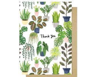 Plants Thank You Card - Illustrated Plants Greetings Card - Thanks Card - Indoor Plants Card - House Plants Card