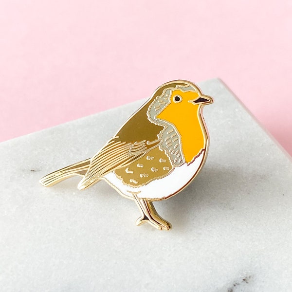 Robin Enamel Pin - Gold Robin Pin - Robin Lapel Pin - British Nature Pin - Hard Enamel Robin Pin - Bird Enamel Pin