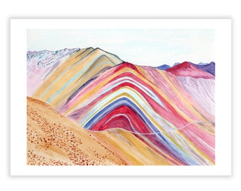 Rainbow Mountain, Peru Art Print - Travel Illustration - Landscape Art Print - Rainbow Mountain Print