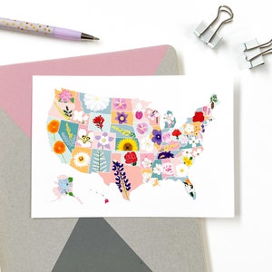 State Flower Map Postcard - US State Flowers Postcard - United States of America Flower Map Chart Postcard