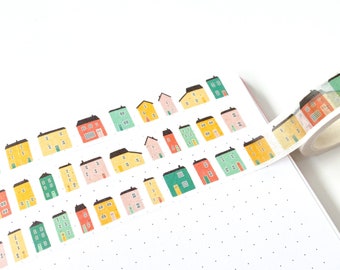 Coastal Houses Washi Tape - Coastal Harbour Washi Tape - Seaside Washi Tape - Buildings Tape - Cottage Washi Tape