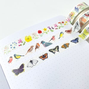 British Nature Washi Tape Set - Set van drie Washi Tapes - Bird Tape - Flower Tape - Butterfly Tape - Washi Tape Bundel