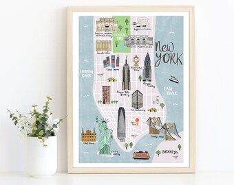 New York Map - New York Map Poster - Illustrated Map of New York - NYC Map Poster - New York City Map