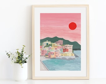Genoa, Italy Art Print - Travel Illustration - Italy Wall Art - Italian Town Art Print - Genoa Art Print