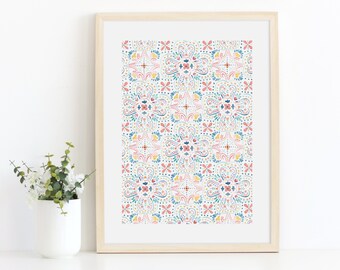 Watercolour Tiles Art Print - Pattern Wall Art - Tile Illustration - Pastel Tile Art Print