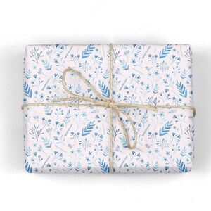 Blue Botanical Wrapping Paper - Folded Floral Gift Wrap - Botanical Gift Wrap - Blue Floral Wrapping Paper - Recyclable Wrapping Paper