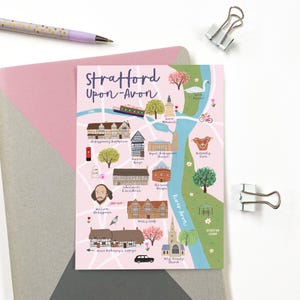 Carte postale de Stratford-Upon-Avon - Illustration de carte de Stratford - Mini impression de Stratford - carte de Stratford au Royaume-Uni - carte illustrée de Stratford