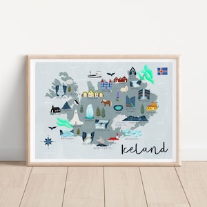 Carte illustrée de l'Islande - Carte de l'Islande - Carte de l'Islande - Carte de voyage de l'Islande - Carte illustrée de l'Islande - Cadeau de l'Islande