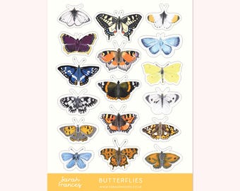 British Butterfly Stickers - Illustrated Stickers - Planner Stickers - Bullet Journal Stickers - Sticker Sheet - BuJo Stickers