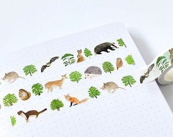 British Woodland Washi Tape - Woodland Animals Washi Tape - British Trees Washi Tape - Paper Tape - Eco Friendly Tape - Animal Tape