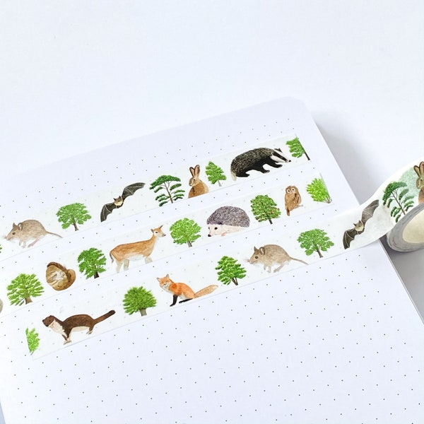 British Woodland Washi Tape - Woodland Animals Washi Tape - British Trees Washi Tape - Paper Tape - Eco Friendly Tape - Animal Tape