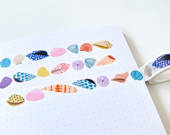 Seashells Washi Tape - Colourful Seashells Washi Tape - Bullet Journal Tape - Eco Friendly Tape - Beach Shells Washi Tape - Coastal Tape