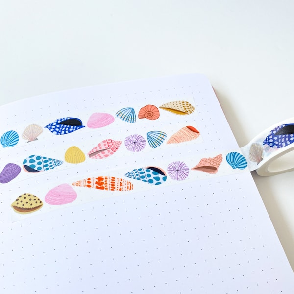 Cinta Washi de conchas marinas - Cinta Washi de conchas marinas coloridas - Cinta para Bullet Journal - Cinta ecológica - Cinta Washi de conchas de playa - Cinta costera