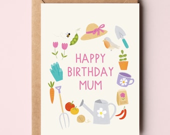 Tarjeta de felicitación de feliz cumpleaños mamá - tarjeta de mamá de jardinería - tarjeta de cumpleaños de la madre