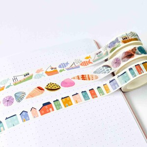 Seaside Washi Tape Set - Pack of Three Coastal Washi Tapes - Seashells Tape - By The Sea Washi Tape - Coastal Cottage Tape - Seaside Tape