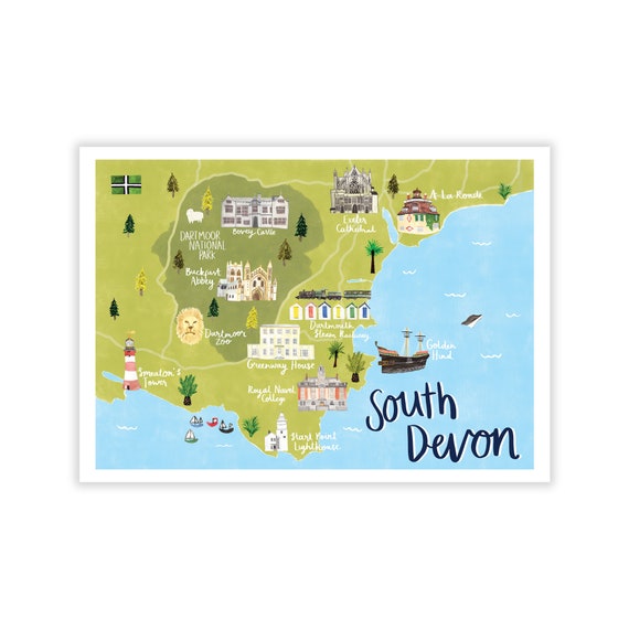 South Devon Tourist Map South Devon Illustrated Map A4 Print Watercolour Map Map | Etsy Uk