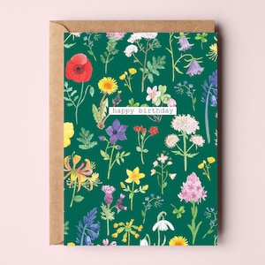 Carte de joyeux anniversaire fleurs sauvages - carte d'anniversaire florale - carte d'anniversaire nature - carte de voeux fleurs sauvages - carte d'anniversaire vierge - fleurs