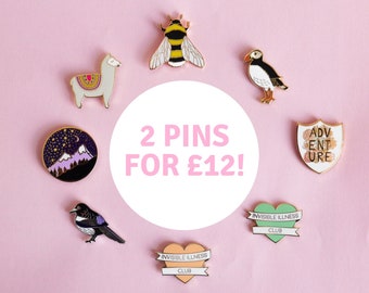 Enamel Pin Deal - Hard Enamel Pins - Any 2 Pins Deal - Mix and Match Pins - Pin Badge Offer - Two Pin Offer - Pin Collection Deal