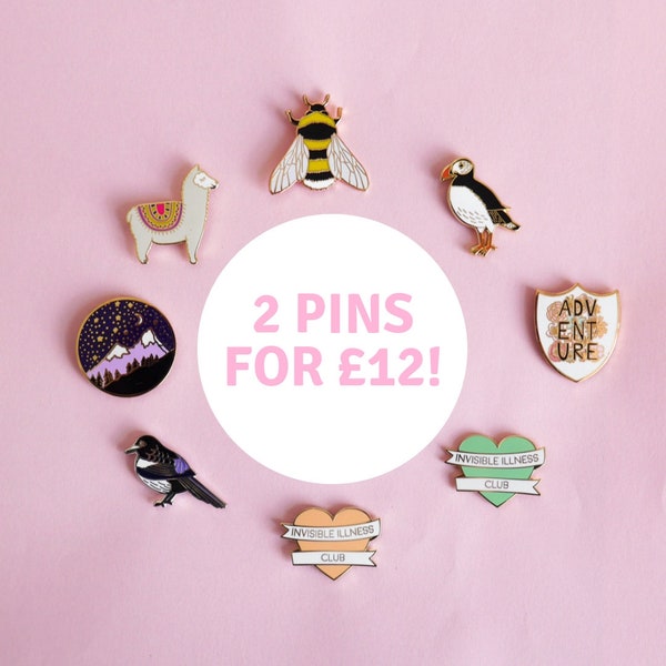 Enamel Pin Deal - Hard Enamel Pins - Any 2 Pins Deal - Mix and Match Pins - Pin Badge Offer - Two Pin Offer - Pin Collection Deal