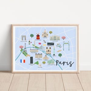 Paris Karte At Print - Paris Karte Poster - Stadt Karte Poster - Illustrierter Stadtplan von Paris Kunstdruck - Paris Stadt Print