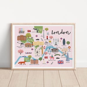 Mapa de Londres - Póster con mapa de Londres - Impresión de mapa de Londres - Mapa de la ciudad de Londres - Mapa de viaje de Londres - Mapa ilustrado de Londres