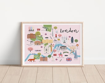 London Map  - London Map Poster - Map of London Print - London City Map - London Travel Map - Illustrated Map of London