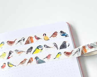 British Birds Washi Tape - British Garden Birds Tape - Bird Paper Tape - British Birds Paper Tape - Eco friendly Tape - Scrapbook Tape