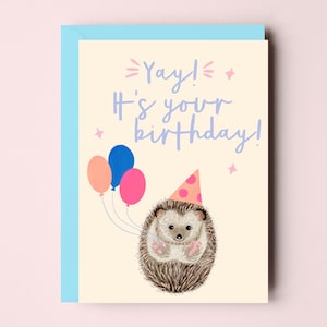 C'est votre carte d'anniversaire - carte d'anniversaire hérisson - carte d'anniversaire pour les amoureux des animaux - carte d'anniversaire animal ballon
