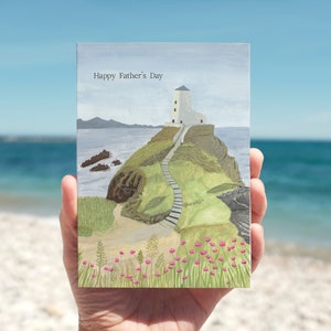 Carte fête des pères phare - carte fête des pères heureuse - carte papa - carte pour père - carte paysage phare - carte côtière fête des pères