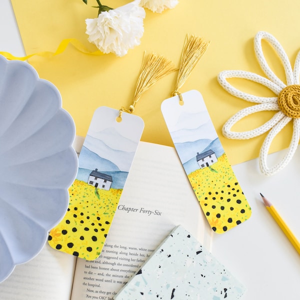 Sunflowers Bookmark - Luxury Bookmark with Tassel - Velvet Touch Field of Sunflowers Bookmark