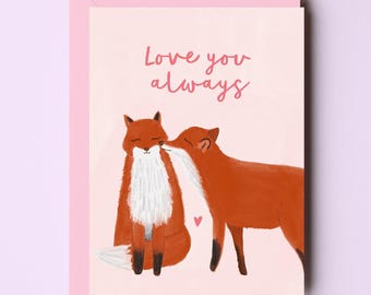 Je t'aime toujours carte de voeux - carte de voeux d'anniversaire de mariage - carte d'anniversaire de renard - carte de couple de renard - carte de Saint-Valentin de renard