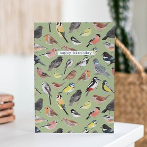 Happy Bird verjaardagskaart - natuur verjaardagskaart - vogel verjaardagswenskaart - blanco verjaardagskaart - British Birds Card - Garden Birds
