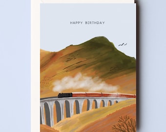 Steam Train Happy Birthday Greetings Card - Steam Train Birthday Card - Birthday Card for Dad - Train Lover Birthday Card