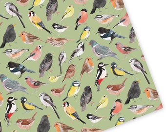 Papier d’emballage British Birds - Emballage cadeau oiseau - Emballage cadeau Garden Birds - Emballage cadeau Nature - Papier d’emballage recyclable