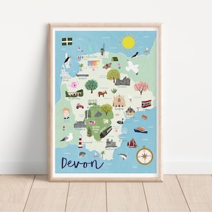 Devon Karte Kunstdruck - Landkarte von Devon - Devon illustrierte Karte - Devon Geschenk - Devonshire Karte
