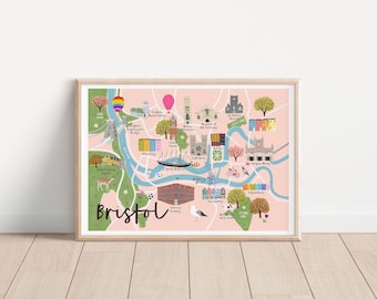 Bristol Map  - Bristol Map Poster - Map of Bristol Print - Bristol City Map - Bristol Travel Map - Bristol Illustrated Map