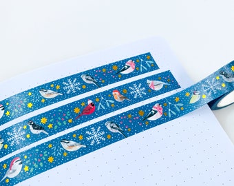 Christmas Birds Washi Tape - Christmas Gold Foil Washi Tape - Scrapbook Washi Tape - Xmas Tape -  Paper Tape