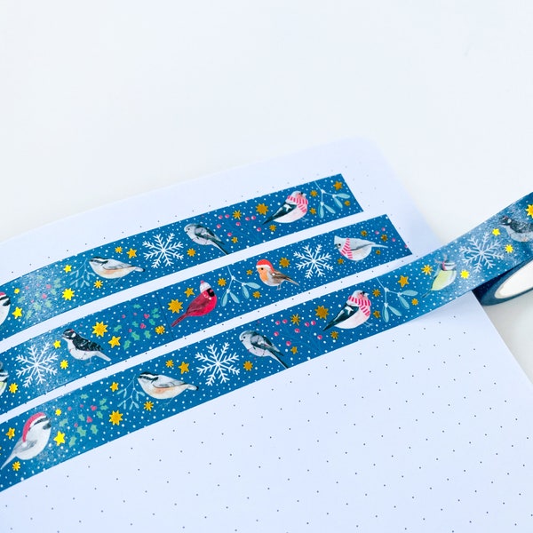 Christmas Birds Washi Tape - Christmas Gold Foil Washi Tape - Scrapbook Washi Tape - Xmas Tape -  Paper Tape