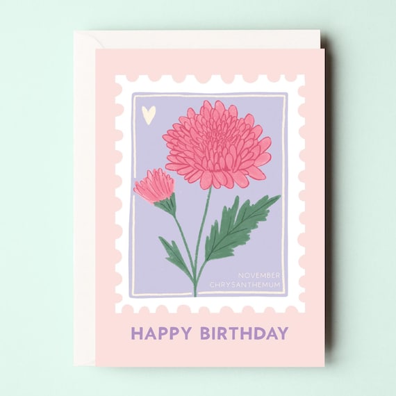 11 月の誕生花のバースデー カード - 菊のバースデー カード - 11 月の