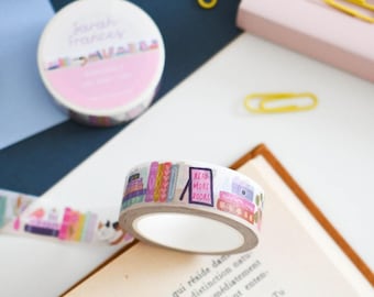 Bookshelf Washi Tape - Book Lover Washi Tape - Book Paper Tape - Reader Washi Tape - Cat Tape - Plant Shelf Washi Tape