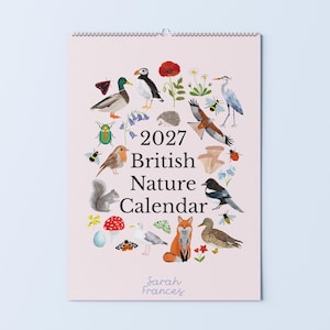 Brittisk naturväggkalender 2027 – Illustrerade naturdiagram, månadsplanerare (A4)
