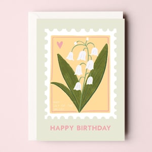 Carte d'anniversaire fleur de naissance mai - carte d'anniversaire muguet - carte fleur de mai - carte fleur de naissance mai - carte timbre fleur