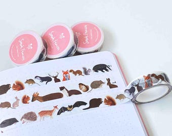 British Mammals Washi Tape - Woodland Animals Washi Tape - British Animals Washi Tape - Paper Tape - Eco Friendly Tape - Animal Tape