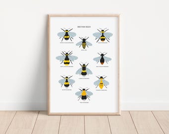 Brittiska bin - Bi-tryck - Biillustration - Bigåva - Humla - Bikonsttryck - Rädda bina