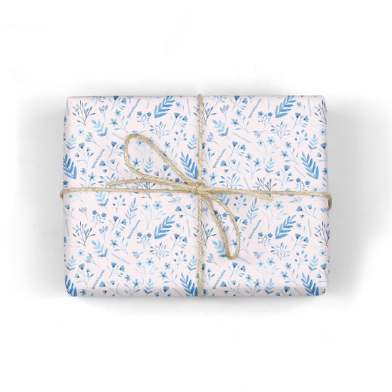 Blue Botanical Wrapping Paper Folded Floral Gift Wrap Botanical Gift Wrap Blue  Floral Wrapping Paper Recyclable Wrapping Paper 